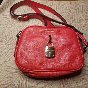 DANA BUCHMAN Genuine Leather Vermillion Lock CrossBody Bag Red all NEW!!!
